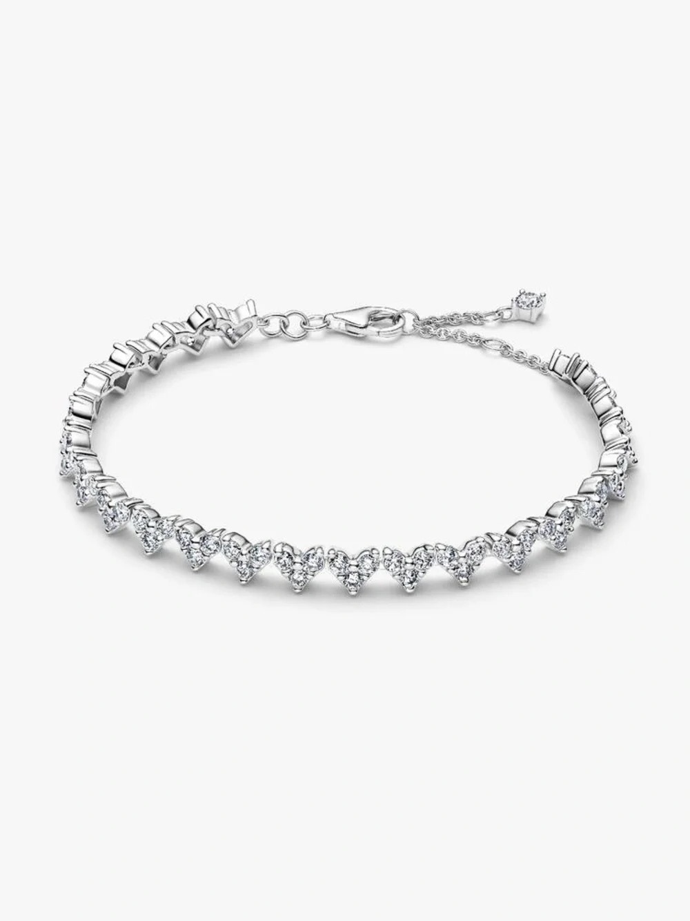Pandora Silver Heart-CZ Tennis Bracelet with Lobster Clasp